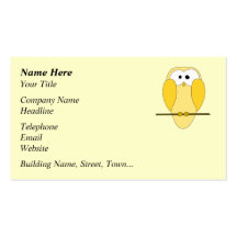 Cute Owl Cartoon. Yellow. Business Card Template