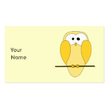 Cute Owl Cartoon. Yellow. Business Cards
