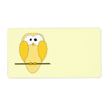 Cute Owl Cartoon. Yellow. Custom Shipping Labels