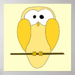 Cute Owl Cartoon. Yellow. Print