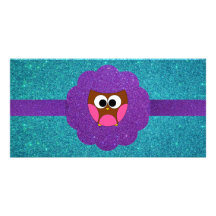 Cute Owl glitter Custom Photo Card