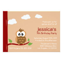 Cute Owl Kids Birthday Party Invitation