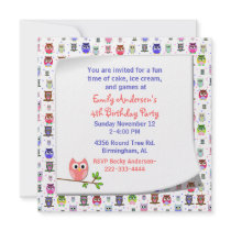 Cute Owl on a Branch Birthday Invitation