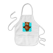Cute Owl on Blue Heart Pattern Background Aprons