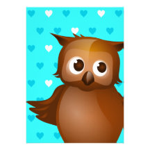 Cute Owl on Blue Heart Pattern Background Announcements