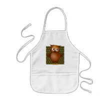 Cute Owl on Brown Heart Pattern Background Aprons