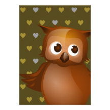 Cute Owl on Brown Heart Pattern Background Personalized Invitations