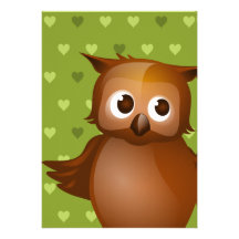 Cute Owl on Green Heart Pattern Background Personalized Invitation