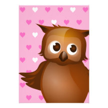 Cute Owl on Pink Heart Pattern Background Announcement