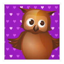 Cute Owl on Purple Heart Pattern Background Gallery Wrap Canvas