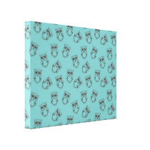 cute owl outlines on blue stretched canvas print