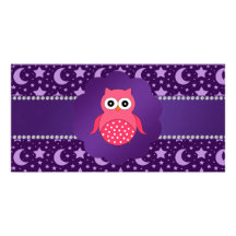 Cute owl purple stars and moons customized photo card