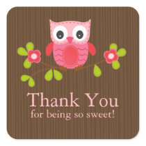 Cute Owl Thank You Baby Shower  Square Sticker