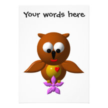 Cute owl with orchid personalized invites