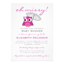 Cute Owl with Parasol Baby Shower Invitation
