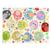 Cute Owls and Flowers pattern - cream Post Card