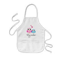Cute owls big sister little brother cartoon aprons