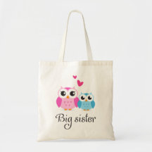Cute owls big sister little brother cartoon tote bag