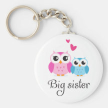 Cute owls big sister little brother cartoon keychain