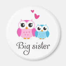 Cute owls big sister little brother cartoon magnets