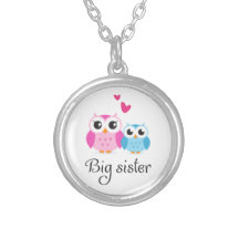 Cute owls big sister little brother cartoon custom jewelry