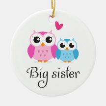 Cute owls big sister little brother cartoon christmas tree ornaments