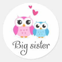 Cute owls big sister little brother cartoon round sticker