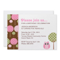 Cute Owls Girls Birthday Party Invitation