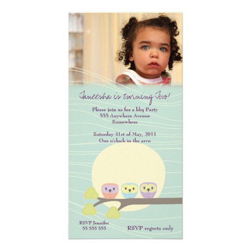 Cute Owls Girls Birthday Party Premium Invite Custom Photo Card
