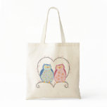 Cute Owls in Love Heart Pink Blue Clipart Canvas Bags