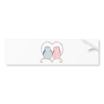 Cute Owls in Love Heart Pink Blue Clipart Bumper Stickers