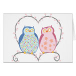 Cute Owls in Love Heart Pink Blue Clipart Greeting Card