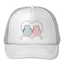 Cute Owls in Love Heart Pink Blue Clipart Hats