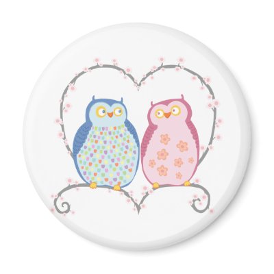 Cute Owls in Love Heart Pink Blue Clipart Magnets by WeddingCentre