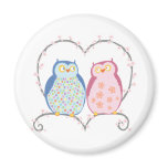 Cute Owls in Love Heart Pink Blue Clipart magnets
