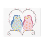 Cute Owls in Love Heart Pink Blue Clipart Post Cards