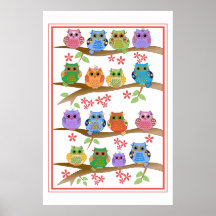 Cute Owls on brenches Poster