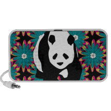 Cute Panda Bear Blue Pink Flowers Floral Pattern Mp3 Speakers