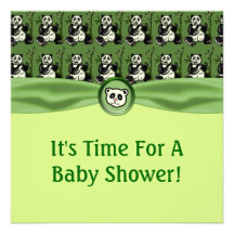 Cute Panda Bears, Green Baby Shower Invite