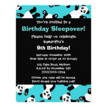Cute Panda Birthday Sleepover Party Invitation