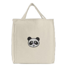 cute panda face tote embroidered tote bag