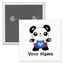 Cute Panda With Heart Pinback Button