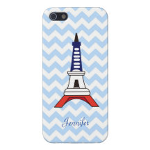 Cute Paris Eiffel Tower with Classic Blue Chevron iPhone 5 Cover