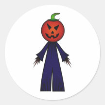 CUTE PATCHY PUMPKINHEAD SCARECROW ROUND STICKERS
