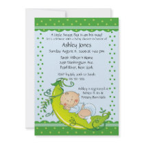 Cute Pea Pod Baby Boy Baby Shower Invitations