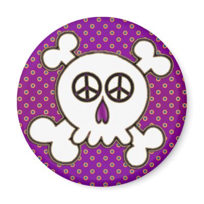 CUTE PEACE SIGNS SKULL & CROSSBONES REFRIGERATOR MAGNET by dgpaulart