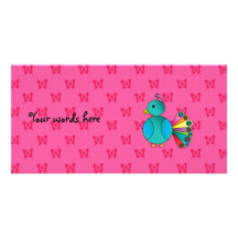 Cute peacock pink butterflies photo card template