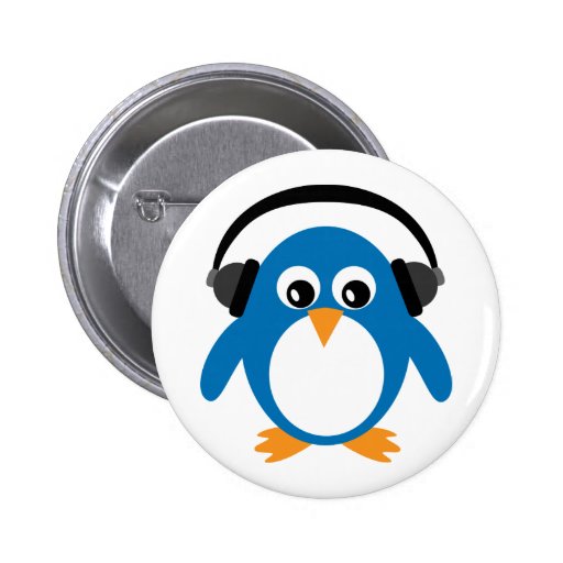 Cute Penguin & Headphones Customizable White Pin