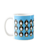 Cute Penguin Owl Cartoon Blue and White Mug
