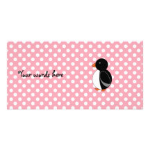 Cute penguin pink polka dots personalized photo card